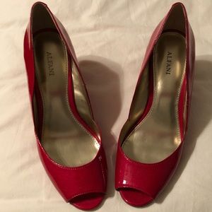 Patent leather red Alfani peep toe wedges